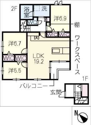 GRACE HILLS 八事(3LDK/2階)の間取り写真