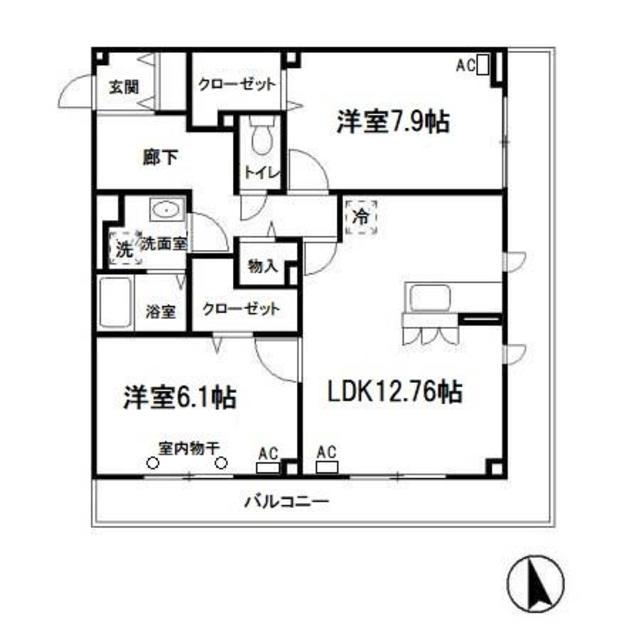 サンヴィレッジ中河原(2LDK/2階)の間取り写真