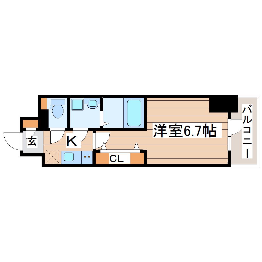 プライムアーバン仙台木町通(1K/2階)の間取り写真