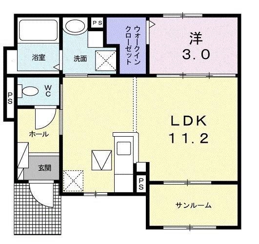 シャルムB(1LDK/1階)の間取り写真