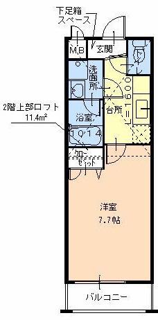 フジパレス初芝駅南I番館(1K/2階)の間取り写真