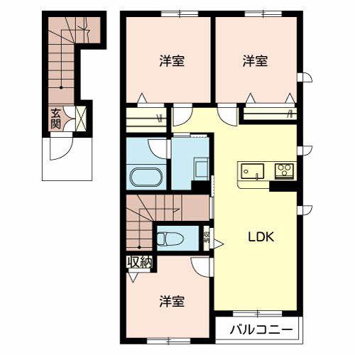 カーサグラス シュデステA(3LDK/2階)の間取り写真
