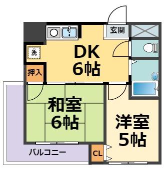 マブランシェット弦月(2DK/5階)の間取り写真