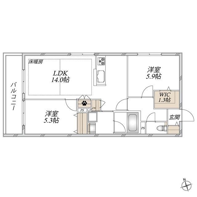  羽田1丁目メゾン(2LDK/2階)の間取り写真