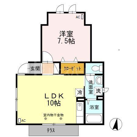 オンリー・ワン(1LDK/1階)の間取り写真