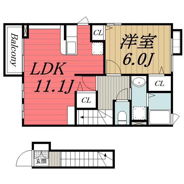 プライジアM(1LDK/2階)の間取り写真