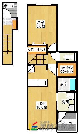 クリスタル・アクアL(1LDK/2階)の間取り写真
