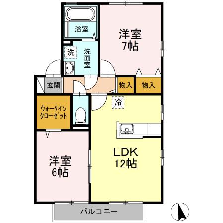 リビングタウン松縄B棟(2LDK/2階)の間取り写真