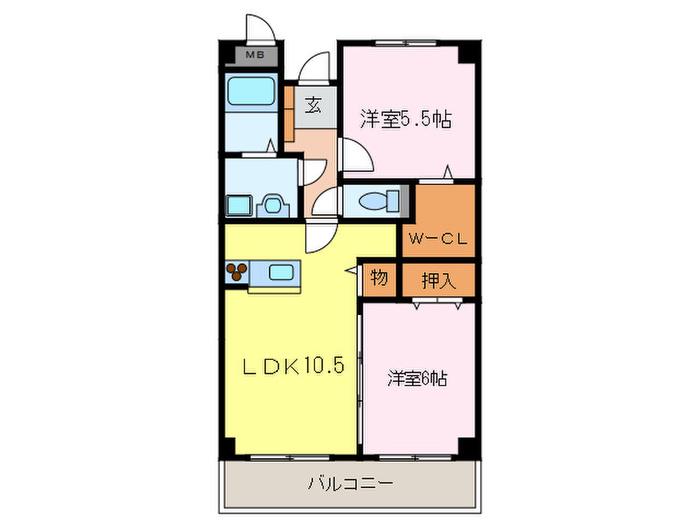 サウスコート友輝(2LDK/3階)の間取り写真