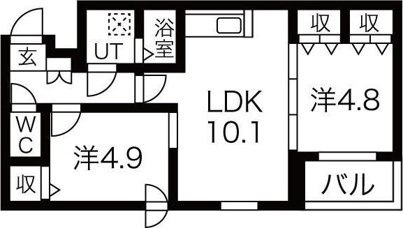 TRE VENTI美術館西(2LDK/3階)の間取り写真