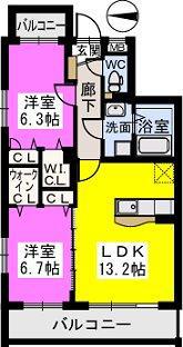 クレールブラン(2LDK/3階)の間取り写真