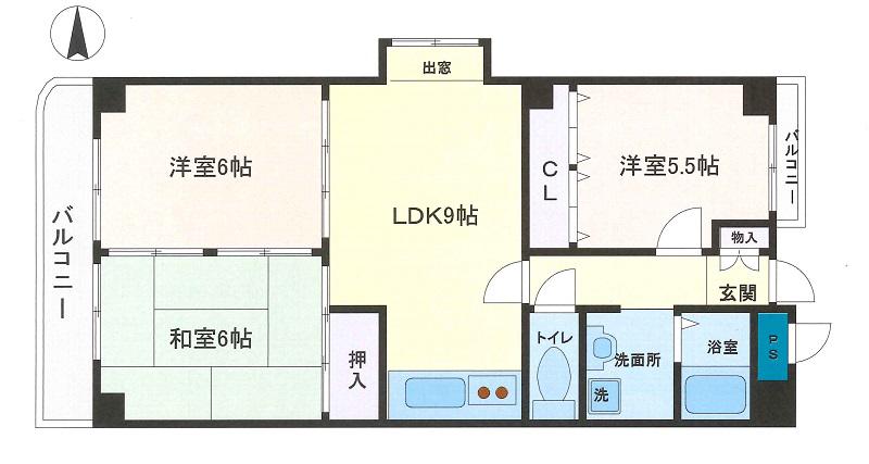 第3ドムール長居(3LDK/2階)の間取り写真