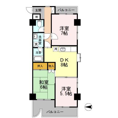 スカイハイツYOSHIMI(3DK/6階)の間取り写真