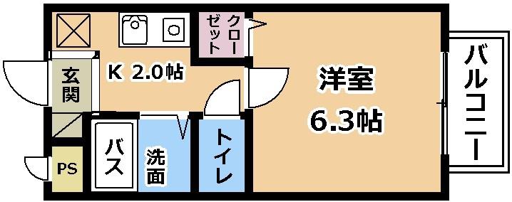カーサフォルテ(1K/2階)の間取り写真