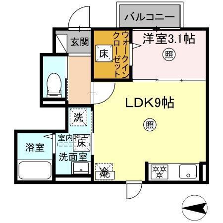 PREMILIFE中春日(1LDK/1階)の間取り写真