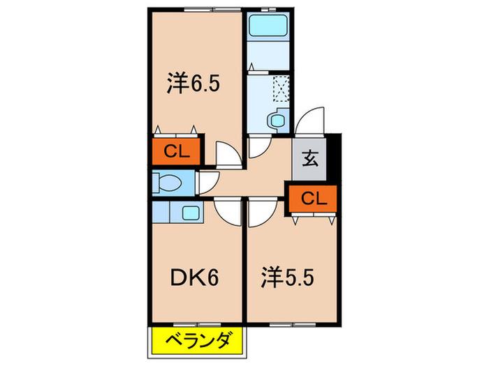 紅葉ガ丘フォーテックII(2DK/1階)の間取り写真