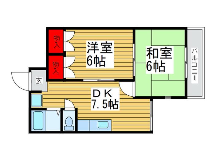 ミレーヌ小林(2DK/2階)の間取り写真