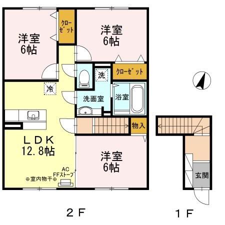 シャトンOKUNO A(3LDK/2階)の間取り写真