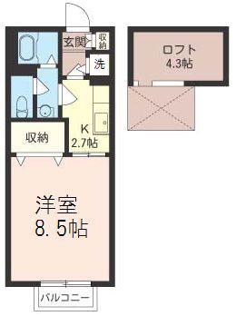 セピアヴェルデ葛城(1K/2階)の間取り写真