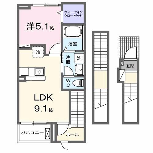 ピンズ下関I(1LDK/3階)の間取り写真