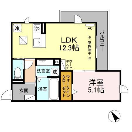 FIELD IS(1LDK/1階)の間取り写真