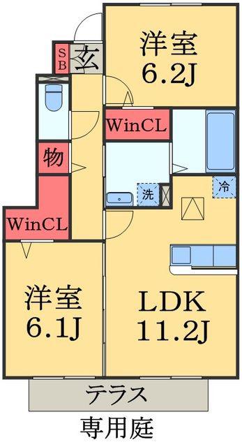 山王NTステージB(2LDK/1階)の間取り写真