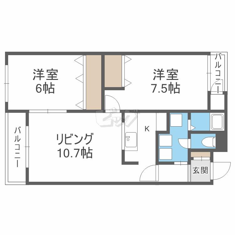 ル・ボヌール(2LDK/2階)の間取り写真