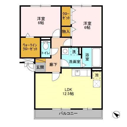 レジデンスヒルズ B棟(2LDK/3階)の間取り写真