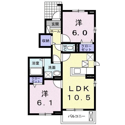レザン・ヴェルジェ弐番館(2LDK/1階)の間取り写真
