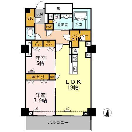 セントラルレジデンス(2LDK/13階)の間取り写真