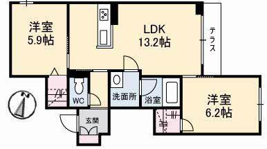 グランジョリカ(2LDK/1階)の間取り写真