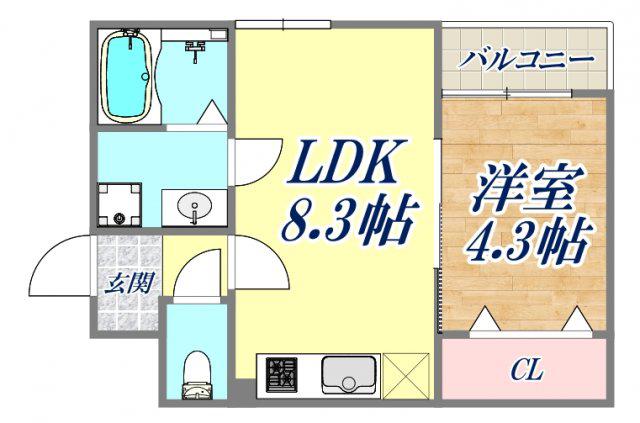 エムグレース神戸湊川(1LDK/2階)の間取り写真