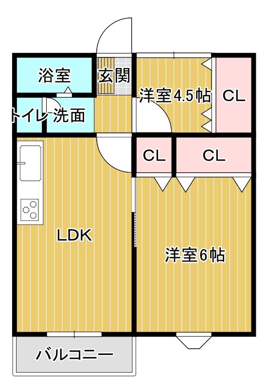 あさやハイツ(2LDK/2階)の間取り写真