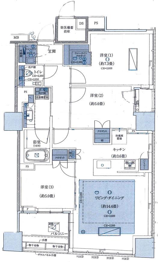 BRILLIA二番町(3LDK/14階)の間取り写真