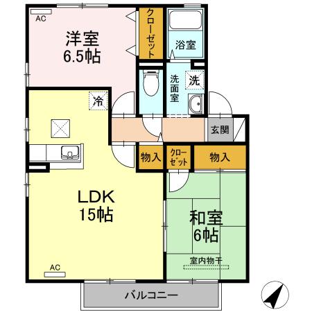 ウェルネスI A棟(2LDK/2階)の間取り写真