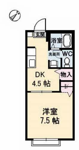 アンジュウデヤA棟(1DK/1階)の間取り写真