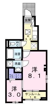 セルソーレ(1SK/1階)の間取り写真