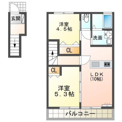 アバンティ宇佐(2LDK/2階)の間取り写真