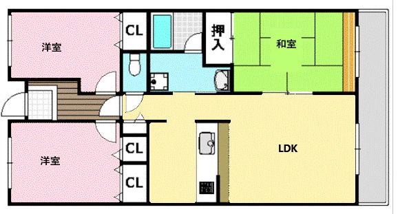 ゼンコウコーポラス8号館(3LDK/1階)の間取り写真