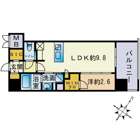 ミスモ天神(1LDK/6階)の間取り写真