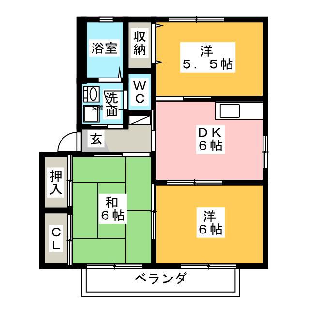 ガーデンプレイスRINO IV(3K/2階)の間取り写真