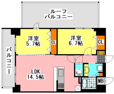 アルメール津田沼(2LDK/4階)の間取り写真