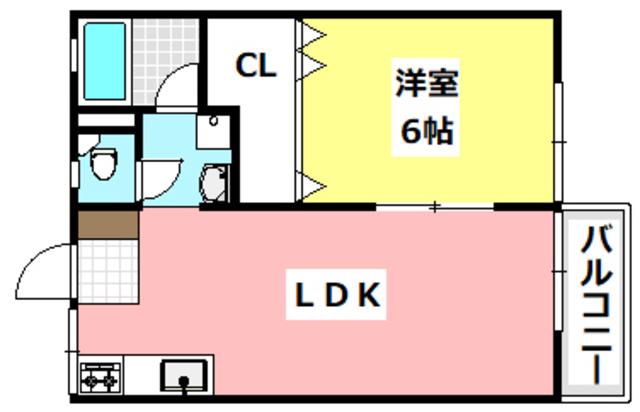 ブライトン24MIDDLE棟(1LDK/2階)の間取り写真