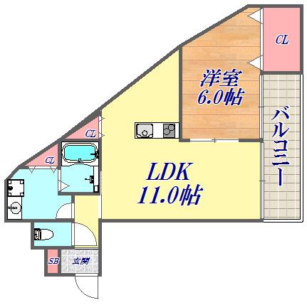 グランメール春日野道(1LDK/3階)の間取り写真