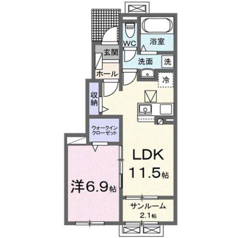 ビレッジハイマウンテンB(1LDK/1階)の間取り写真