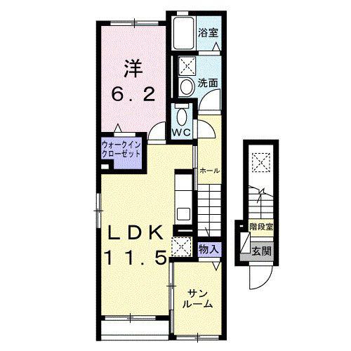 ヴィラ・サンセールB(1LDK/2階)の間取り写真