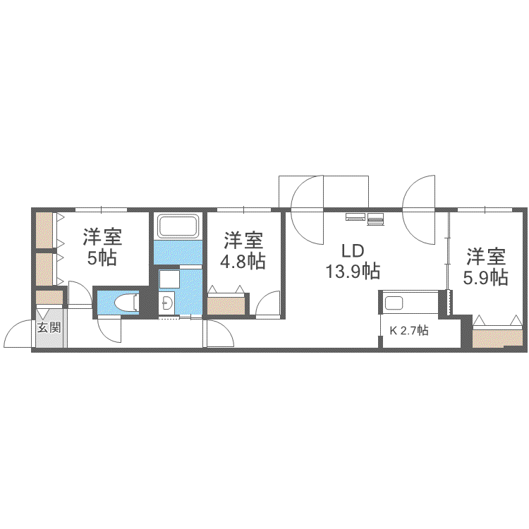 ETERNITY東札幌(3LDK/1階)の間取り写真