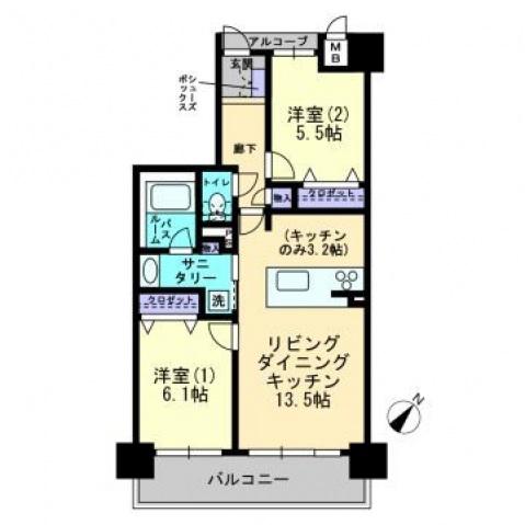 アルファスマート今治駅東(2LDK/2階)の間取り写真