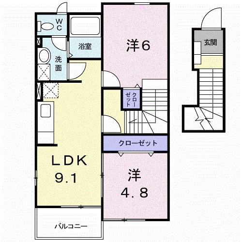 ジェルメテールA(2DK/2階)の間取り写真