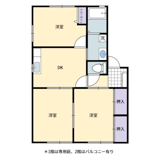 ポートエレンB(3DK/1階)の間取り写真